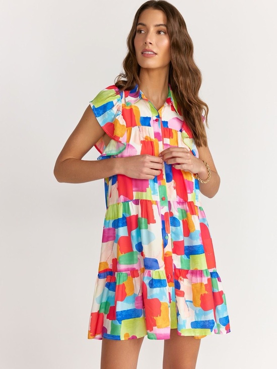 Flying Tomato Dresses & Skirts - Flying Tomato Multicolor Brushstroke Mini Dress - Red, Blue, Green, Pink, Yellow